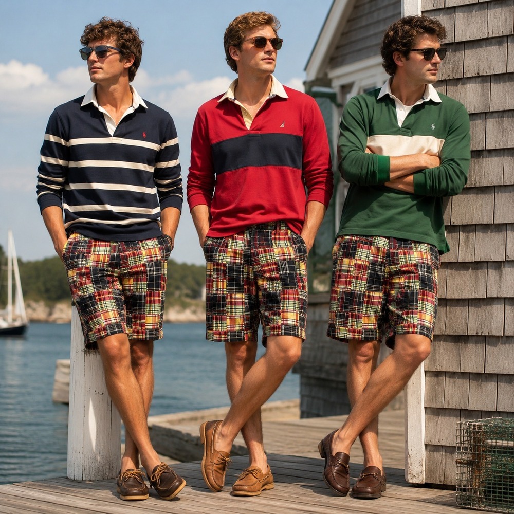 Vintage Y2K St Johns Bay Patchwork Madras Shorts Sz 36 Preppy Coastal Ivy Golf